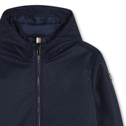 BOSS Windbreaker with Double-B Embossed Polyester Hood, Navy