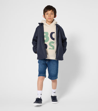 BOSS Windbreaker with Double-B Embossed Polyester Hood, Navy