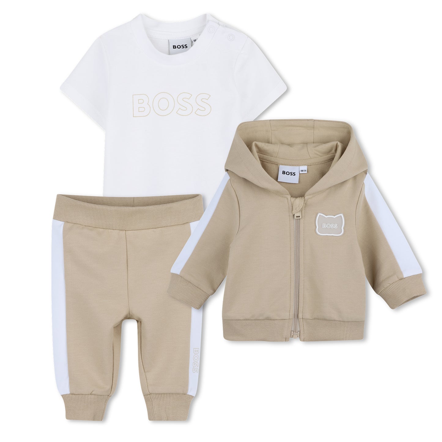 BOSS Cardigan, Trousers and T-shirt Set, Stone