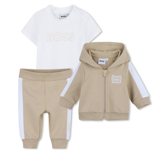 BOSS Cardigan, Trousers and T-shirt Set, Stone