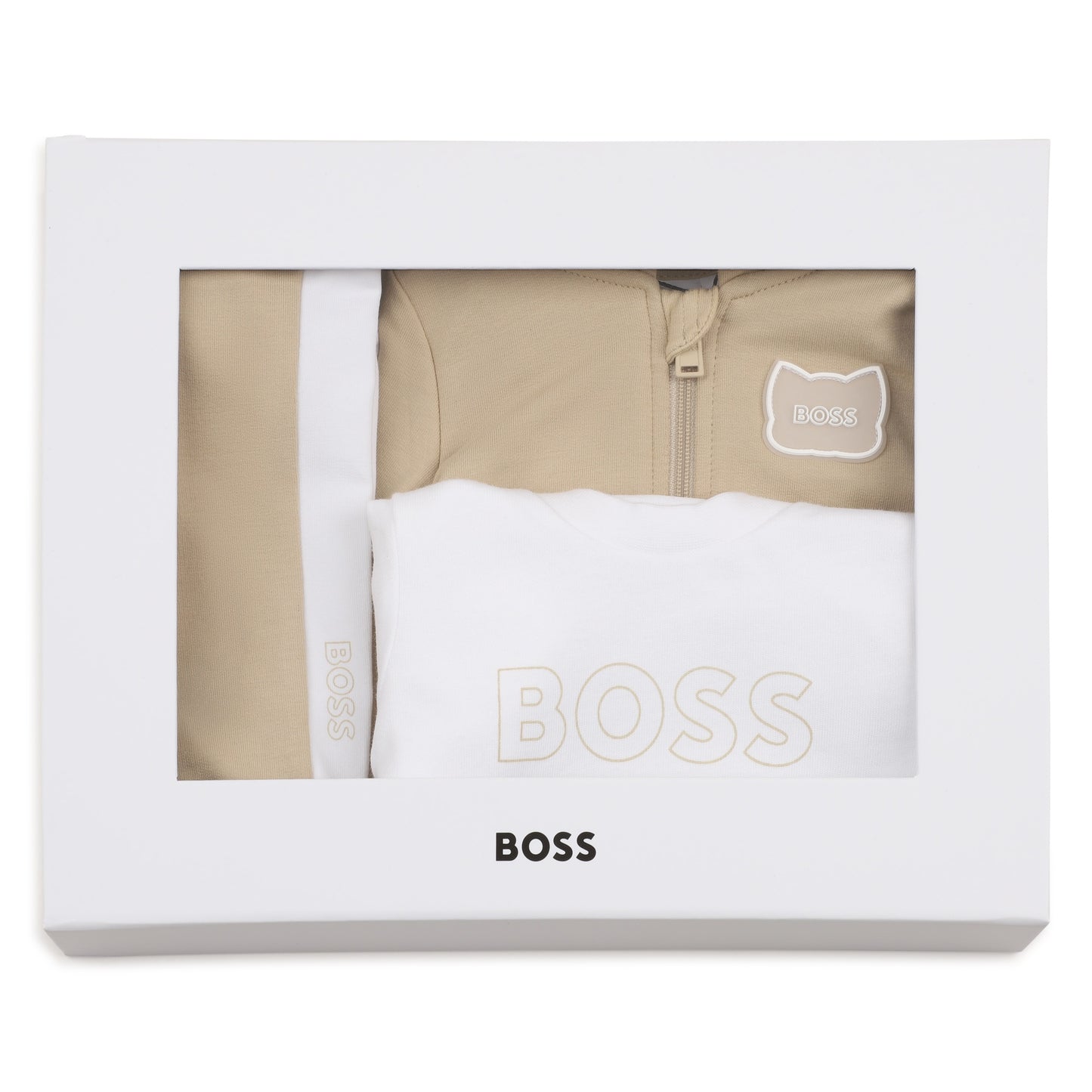 BOSS Cardigan, Trousers and T-shirt Set, Stone