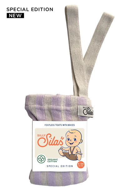 Silly Silas Footless Special Cotton Tights, Lavender X Cream striped