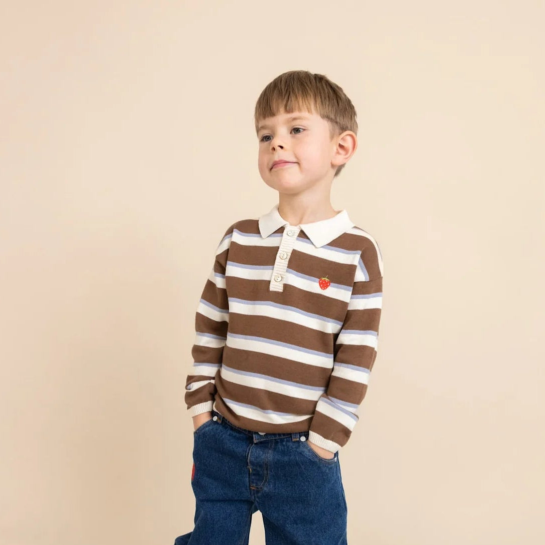 Elias Polo Sweater, Coffee/Air Stripe