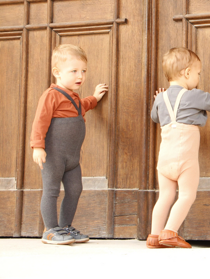 Silly Silas Ribbed Footed Tights, Dark Grey Blend