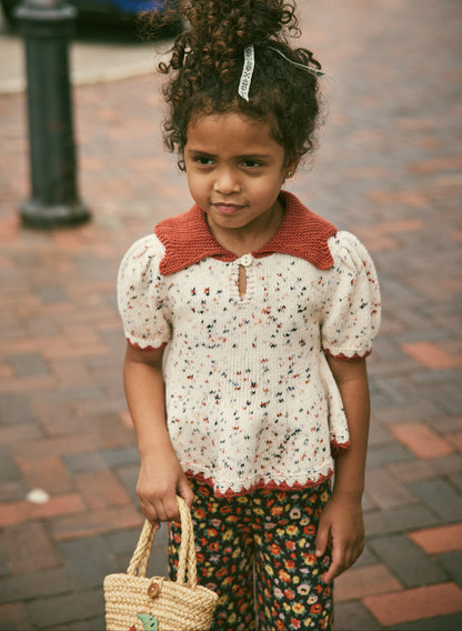 Crochet Trim Puff Top, Picnic Confetti