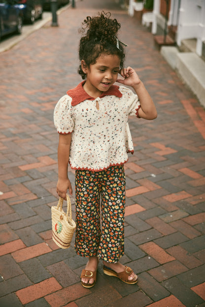 Crochet Trim Puff Top, Picnic Confetti