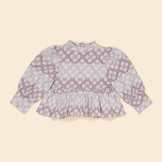 Mya Peplum Jersey Top, Icelandic Poppy Jacquard