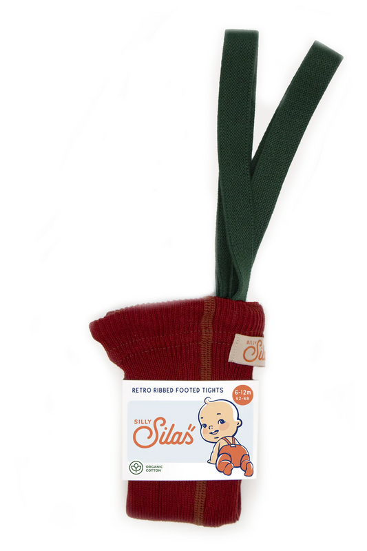Silly Silas Ribbed Footed Tights, Maple Leaf with Dark Forest Green