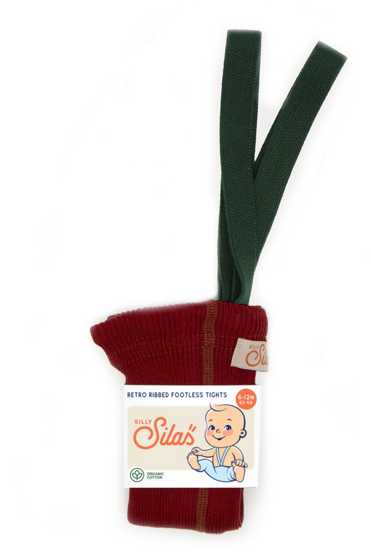Silly Silas Ribbed Footless Tights, Maple Leaf with Dark Forest Green