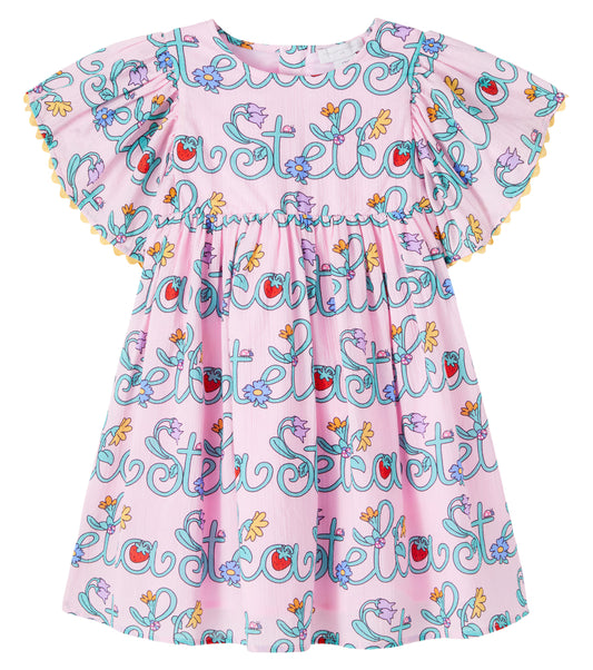 Girl Stella Lettering Woven Dress, Pink