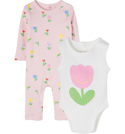 Baby Girl 2pc Set Floral Romper and Bodysuit, Pink