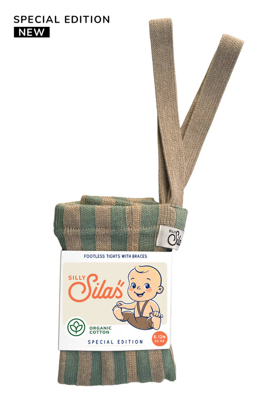 Silly Silas Footless Special Cotton Tights, Matcha X Peanut striped
