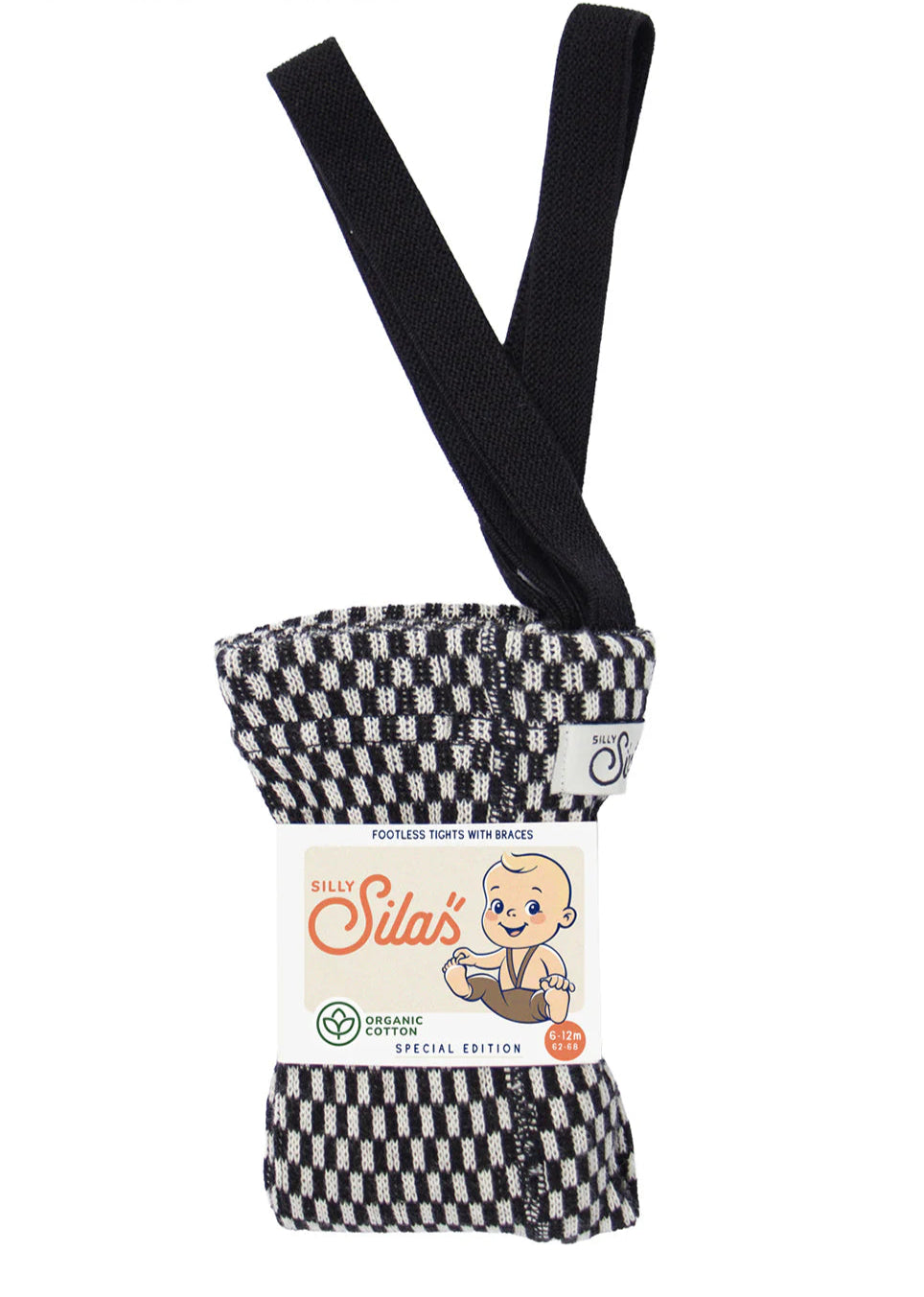 Silly Silas Special Footless Tights, Black X White Striped