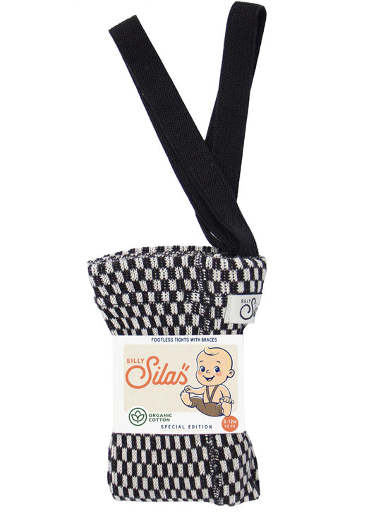 Silly Silas Special Footless Tights, Black X White Striped