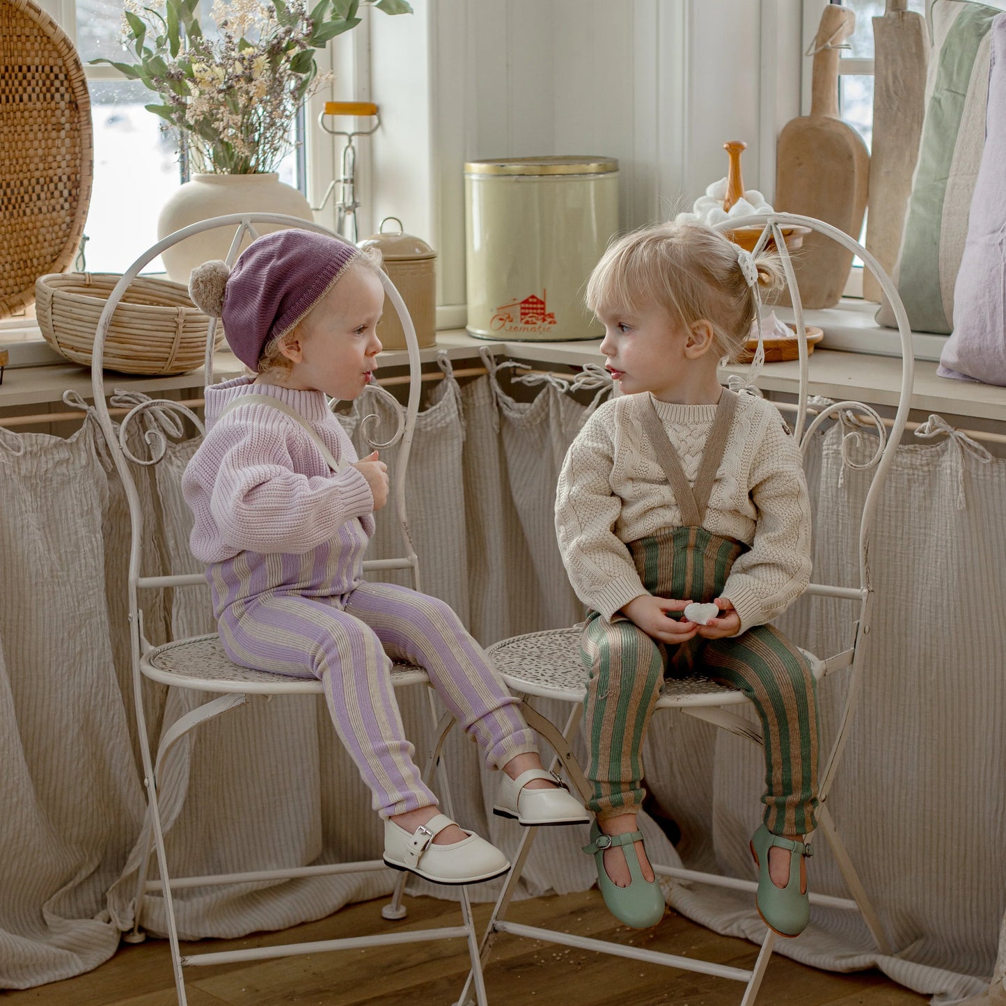 Silly Silas Footless Special Cotton Tights, Lavender X Cream striped
