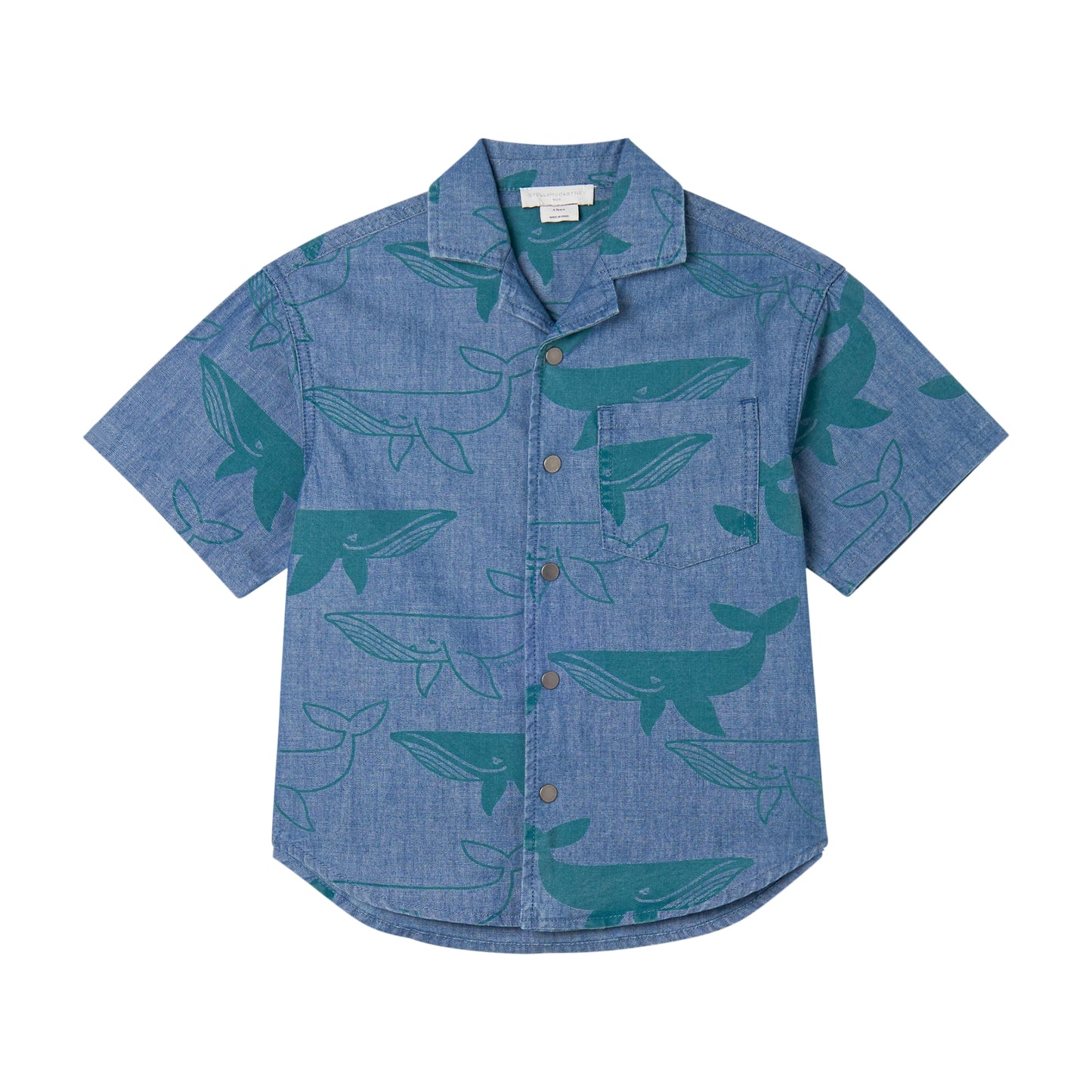 Boy SS Denim Whale Shirt, Blue