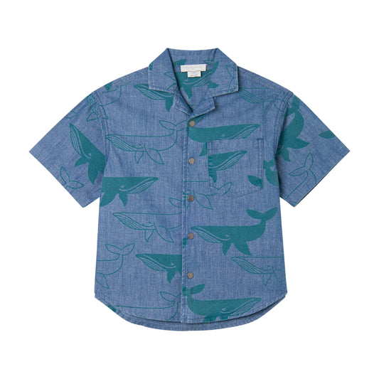 Boy SS Denim Whale Shirt, Blue