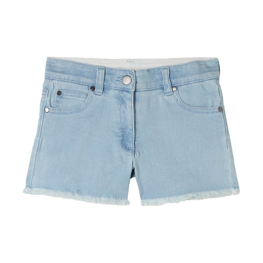 Crochet-trimmed denim shorts, Light Blue