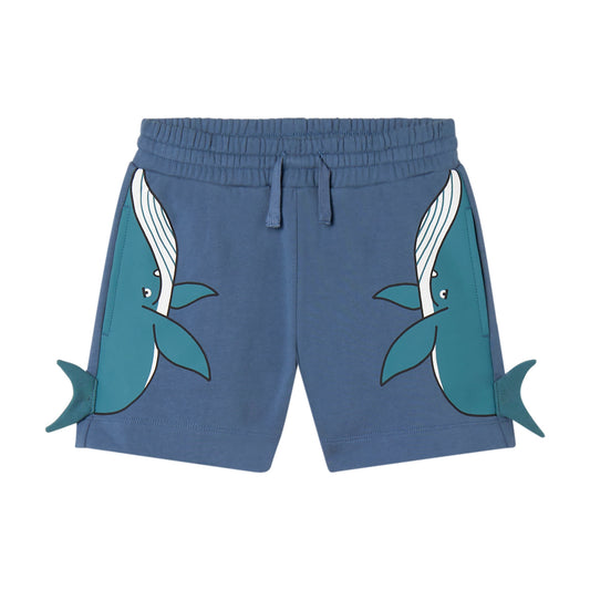 Baby Boy Fleece Shorts with Whale Graphic, Vintage Blue