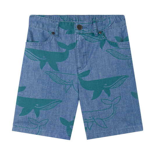 Boy Denim Whale Shorts, Blue
