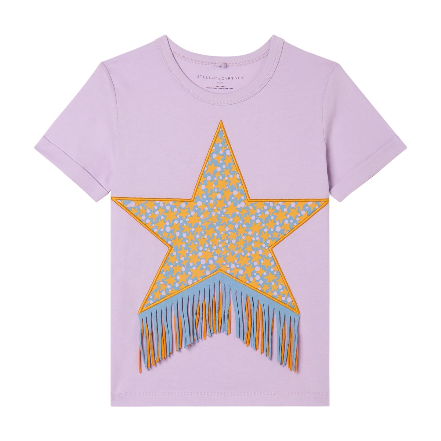 Girl SS T-Shirt with Star Patch and Fringes, Lilac
