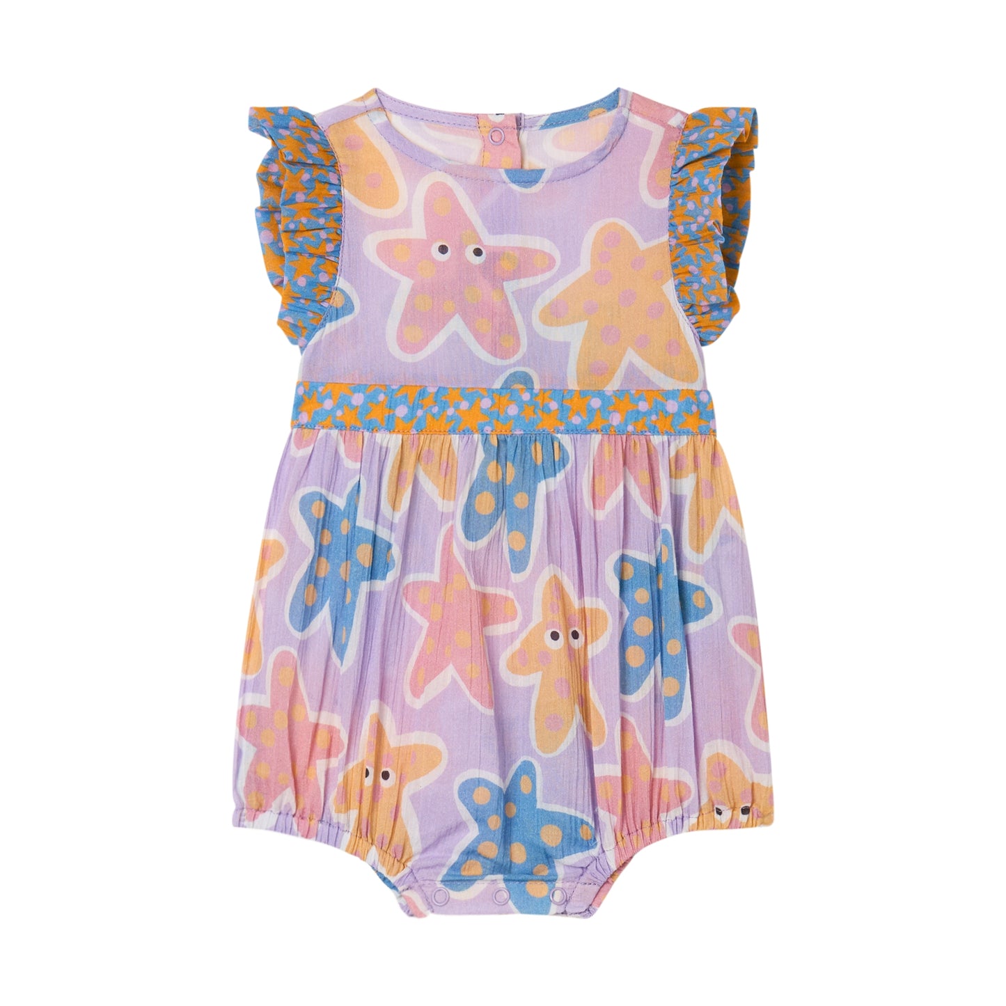 Baby Girl Starfish Bubble Romper, Purple