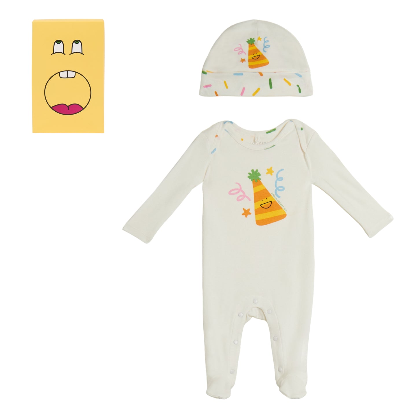 Baby 2pc Set Party Hat Footie and Hat, White