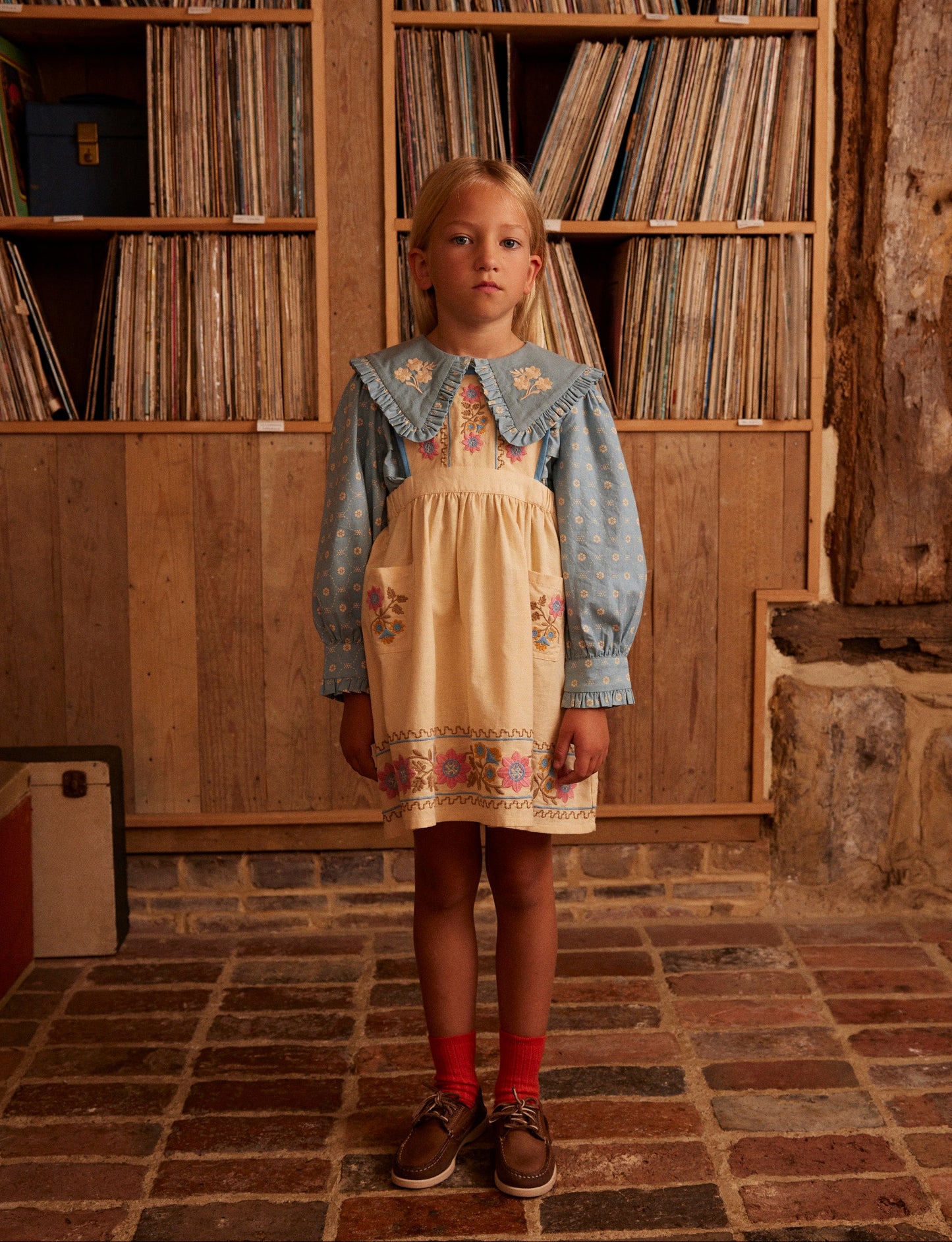 Ursina Embroidered Pinafore, Cashew