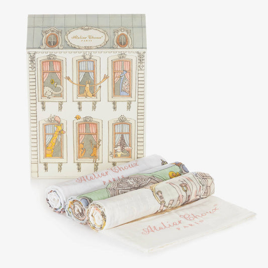 Atelier Choux Paris Organic Cotton Carrés Gift Set, Ivory & Pink