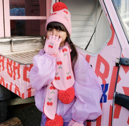 Cheerful Cherry Knitted Gloves