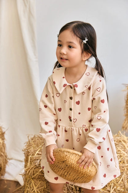 Fleece Organic Cotton Polo Dress, Hearts