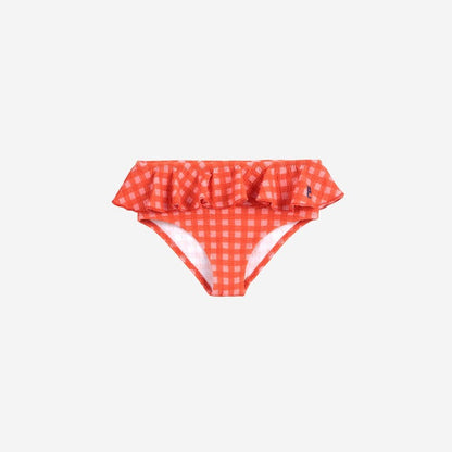 Vichy Ruffle Swim Culotte, Coral Pink