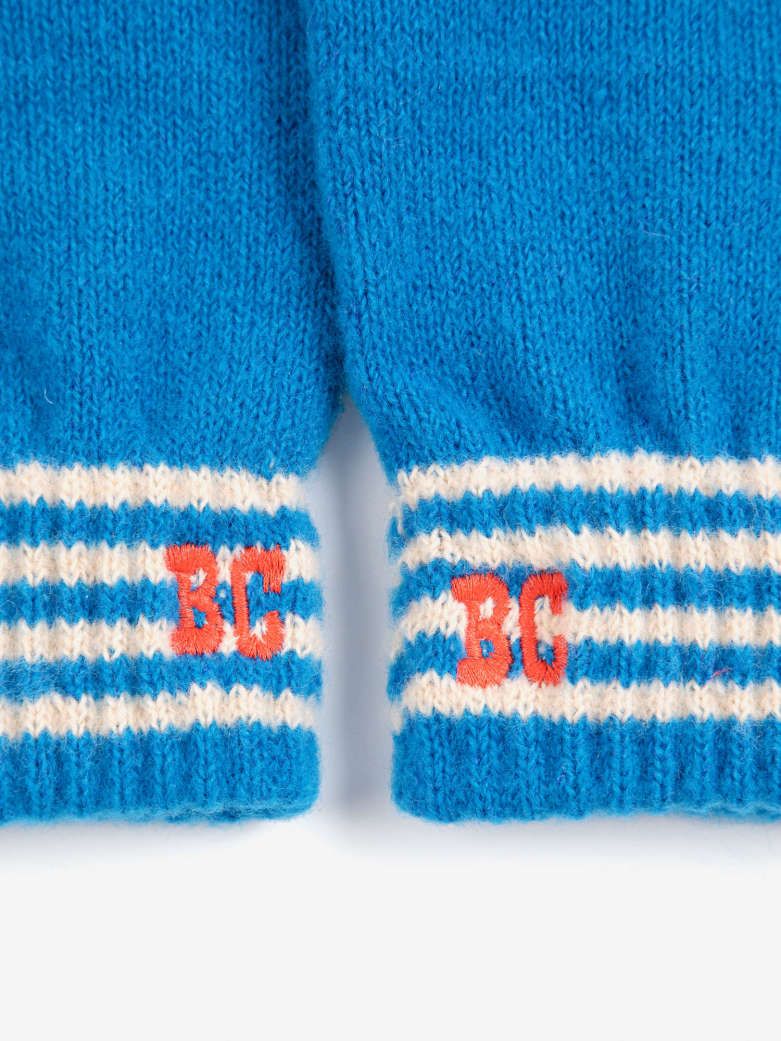 Bobo Choses Stripes Knitted Gloves, Blue