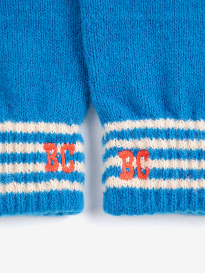 Bobo Choses Stripes Knitted Gloves, Blue