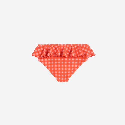 Vichy Ruffle Swim Culotte, Coral Pink