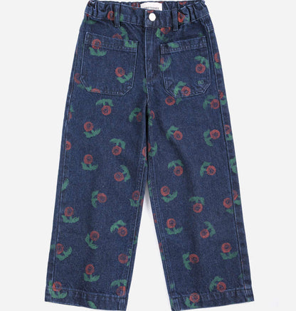 Stamp Bloom all over denim pants, Navy Blue