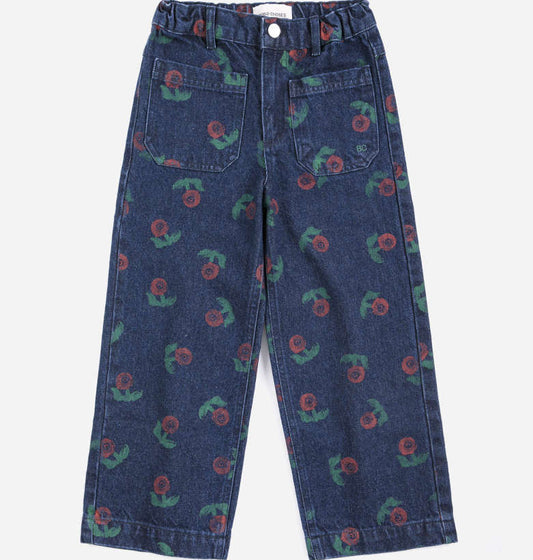 Stamp Bloom all over denim pants, Navy Blue
