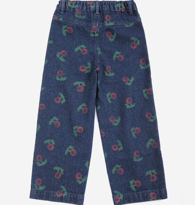 Stamp Bloom all over denim pants, Navy Blue