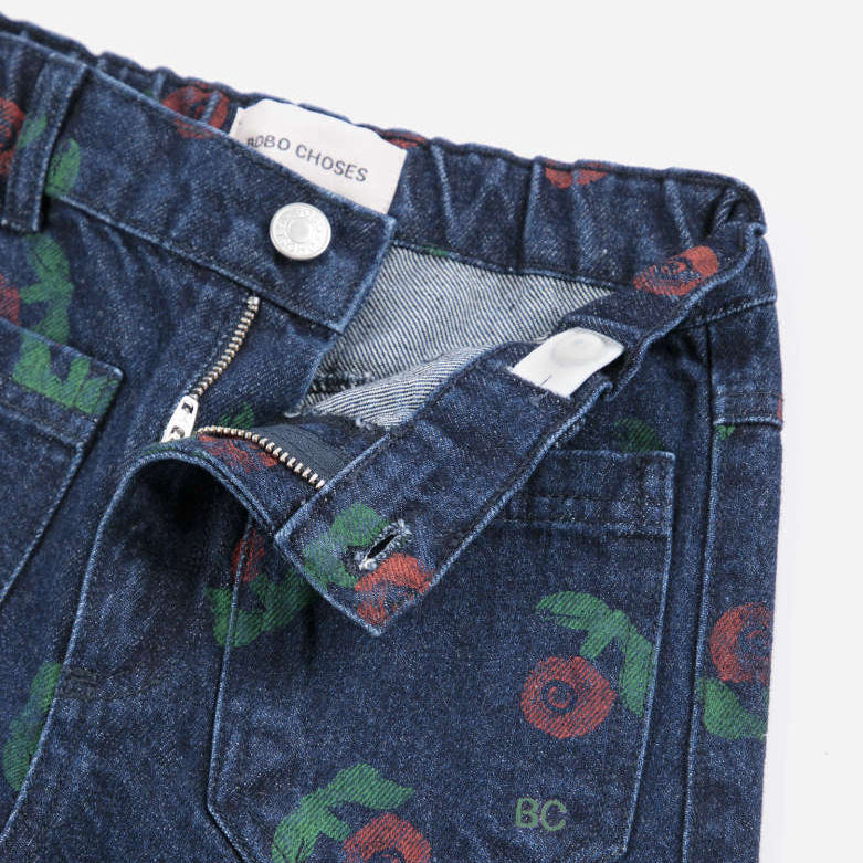 Stamp Bloom all over denim pants, Navy Blue
