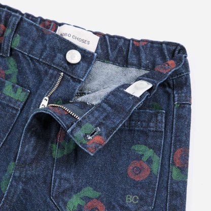 Stamp Bloom all over denim pants, Navy Blue