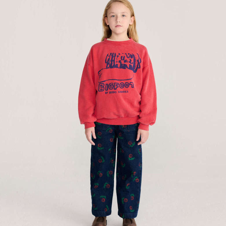 Stamp Bloom all over denim pants, Navy Blue