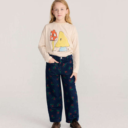 Stamp Bloom all over denim pants, Navy Blue