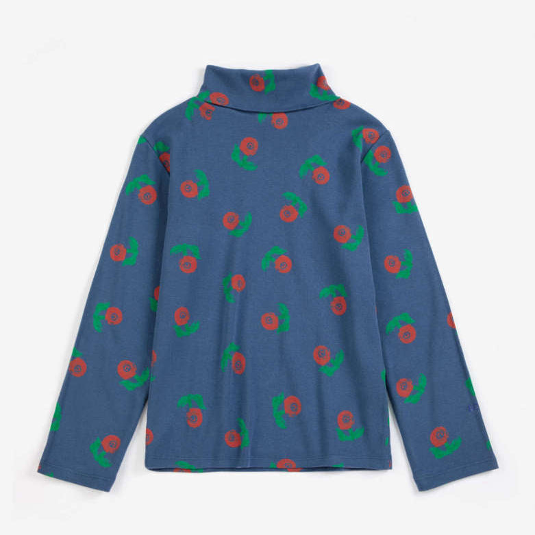 Stamp Bloom All Over Turtle neck T-shirt, Navy Blue