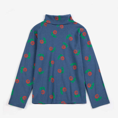 Stamp Bloom All Over Turtle neck T-shirt, Navy Blue