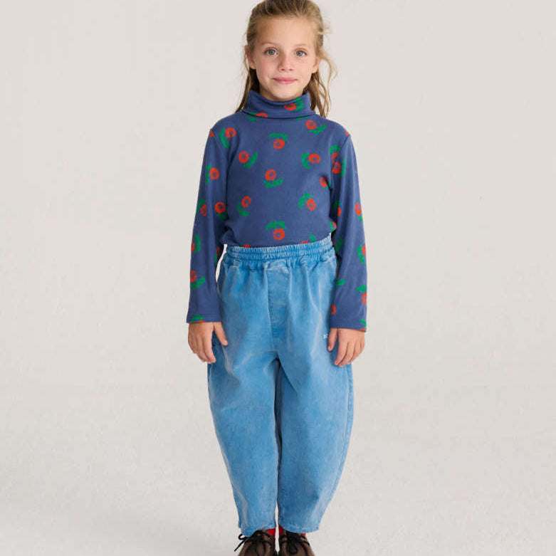 Stamp Bloom All Over Turtle neck T-shirt, Navy Blue