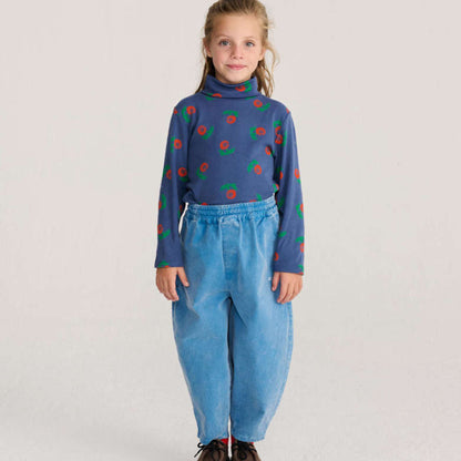 Stamp Bloom All Over Turtle neck T-shirt, Navy Blue