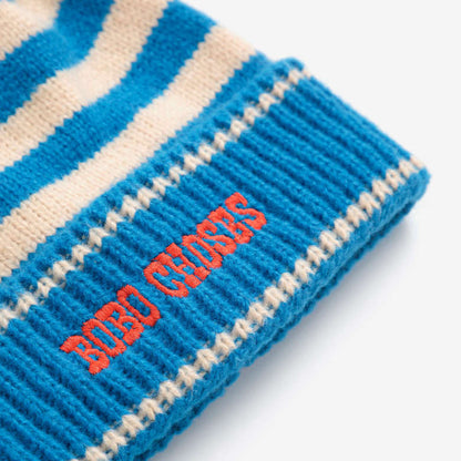 Bobo Choses Striped Knitted Hat, Light Blue