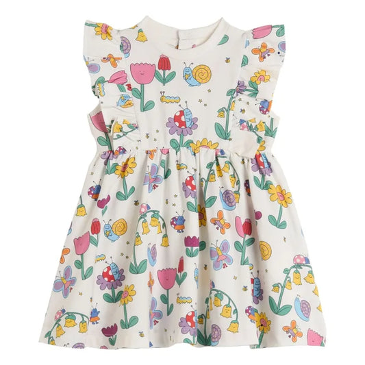 Baby Girl Floral Print Cap-Sleeve Dress, White