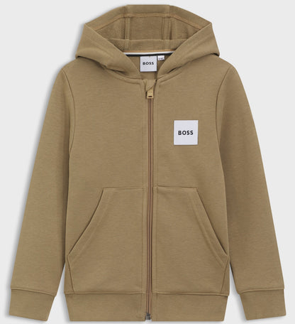 BOSS Boy Zip-up Hoodie with Logo, Dark Stone