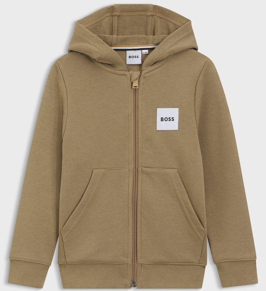 BOSS Boy Zip-up Hoodie with Logo, Dark Stone
